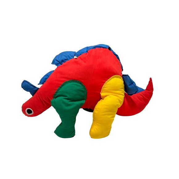 Vintage Plush Primary Color Stegosaurus Dinosaur 23" Long Red Blue Green Yellow - Picture 1 of 5